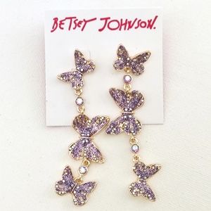 New! BETSEY JOHNSON Buggin Out Chandelier Butterfly Dangle Earrings.